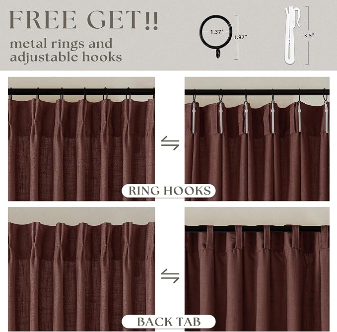 Chestnut Brown Pinch Pleated Linen Sheer Curtains 45 Inch Length 2 Panels | - Image 5