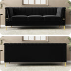 83.46" W Black Velvet Sofa Couch - Image 6