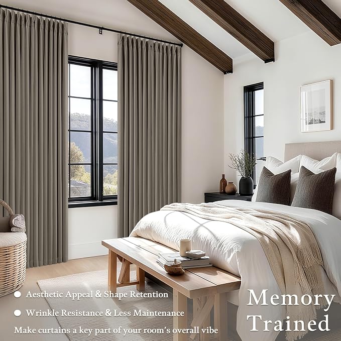 Dark Flax 100 Inch Blackout Pinch Pleated Curtains 2 Panel Set, Taupe | Thick - Image 4