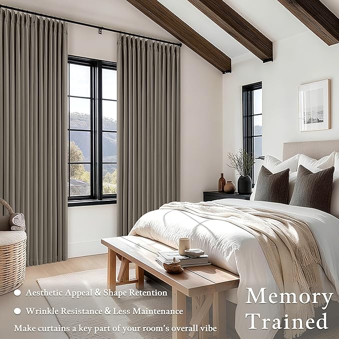 Taupe Gray Linen Blackout Pleated Curtains 90 Inches Long - Image 4