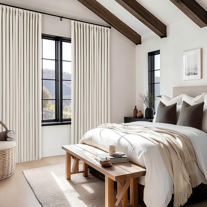 Natural Linen Blackout Pleated Curtains 108 Inches Long 2 Panels | Pinch Pleat - Image 7