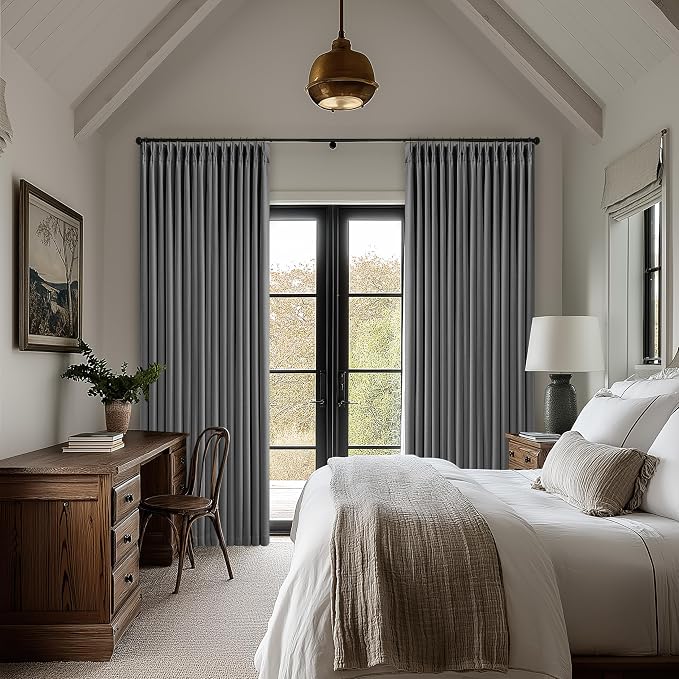 Dark Grey Pleated Thick Linen Blackout Curtains 96 Inches Long - Image 7