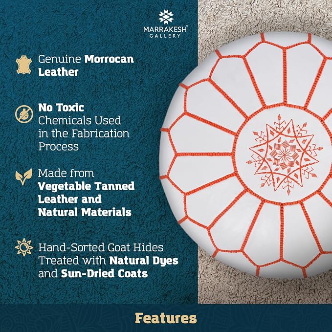 Marrakesh Gallery Genuine Leather Round Pouf Unstuffed - Image 3