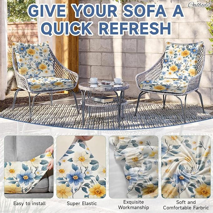 CALBODE 8 Pcs Stretch Outdoor Seat Cushion Covers, Spring Bloom | Washable - Image 4