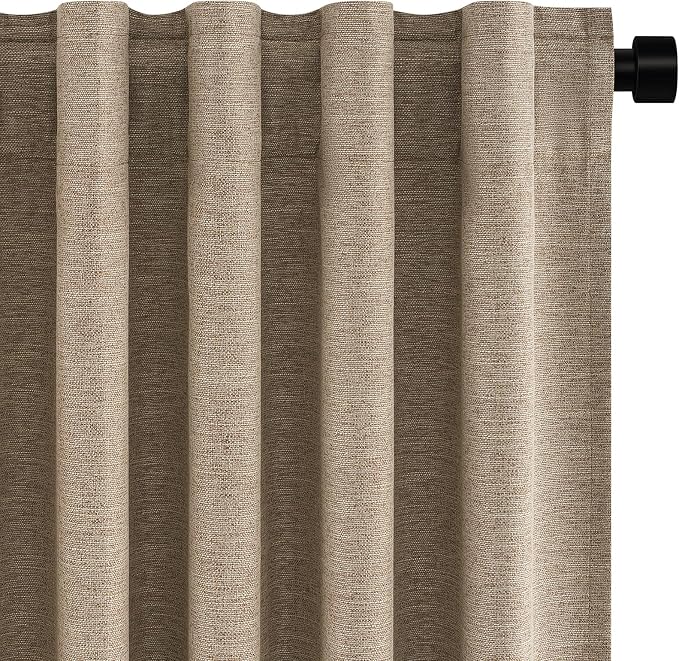 Topfinel Taupe Burlap Linen Blackout Curtains 63 Inches Long 2 Panels by Topfinel