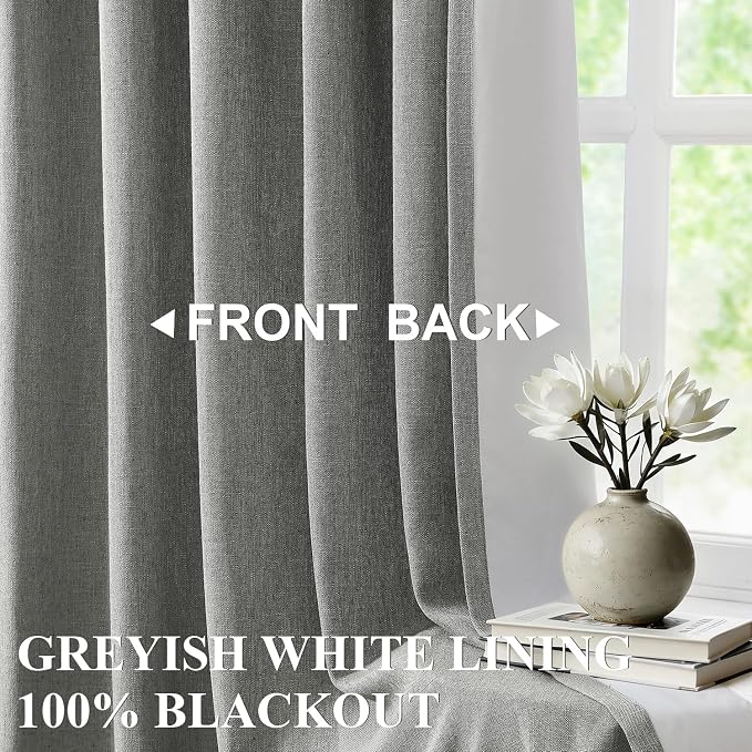 Vision Home Pinch Pleated Dark Grey Blackout Curtains 108 inch Linen Blended - Image 2