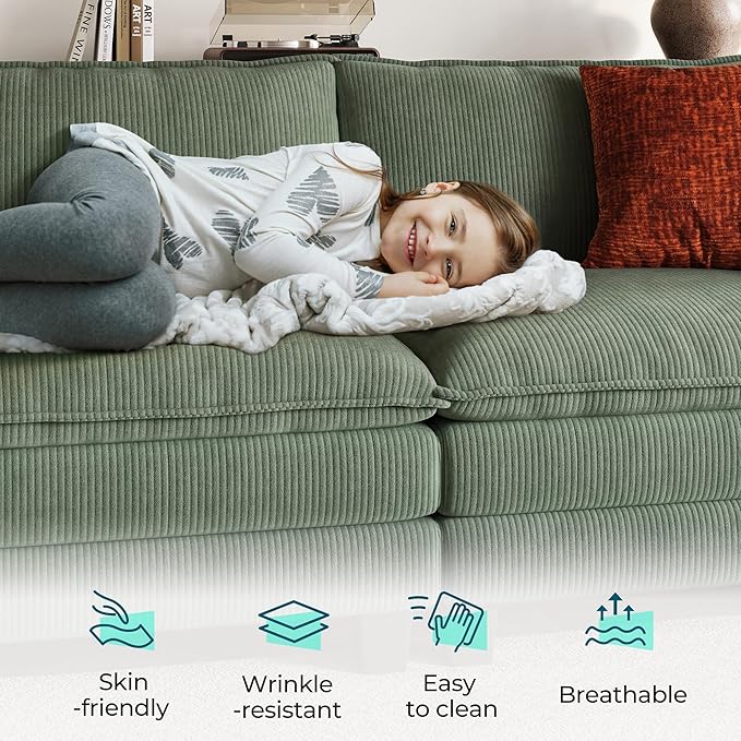 LINSY HOME 90" Modular Cloud Love Seat Sofa, Corduroy Soft Sectional Couch - Image 3