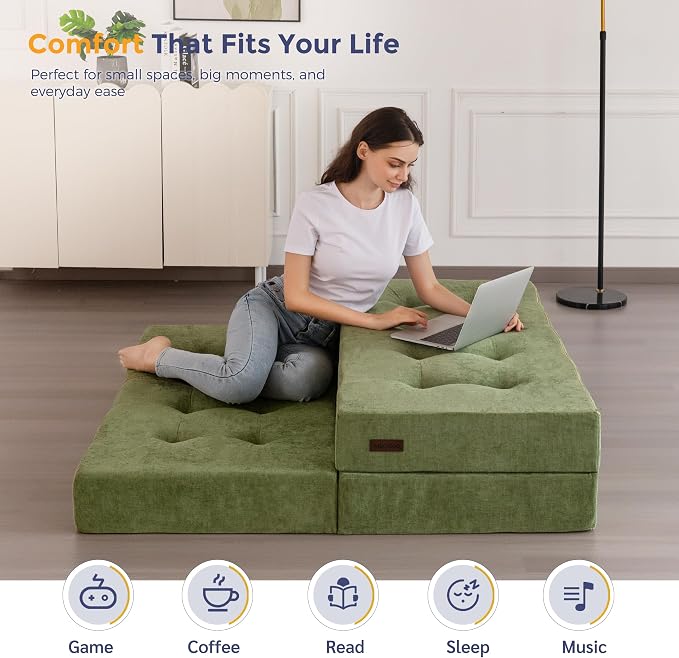 MAXYOYO 6" Folding Sofa Bed for Floor, Tufted Tri-Fold Floor Mattress - Image 9