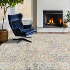 Boho Beige Blue Living Room Rug 6x8 by HazoHaus