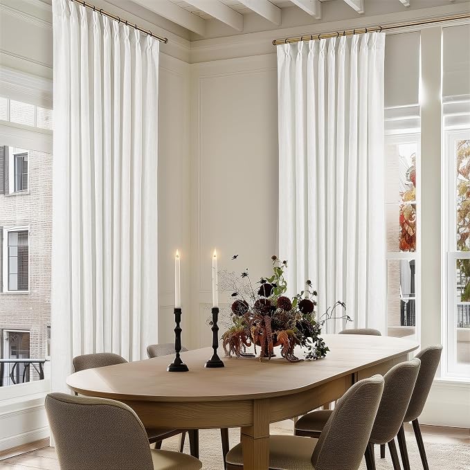 Beige White Pinch Pleated Linen 96 Inch Curtains 60 Inch Width | Linen Blend - Image 9