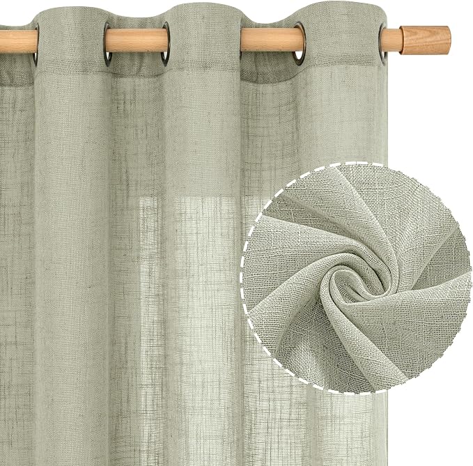 Short Linen Curtains 48 Inch Length 2 Panels, Semi Sheer Light Filtering Panels - Image 2