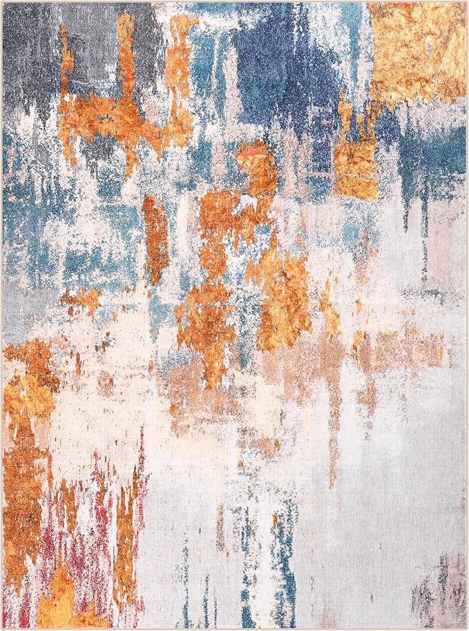Area Rug 4x6 Orange Blue Rug Washable Boho Rugs Non Slip Low Pile Abstract - Image 7