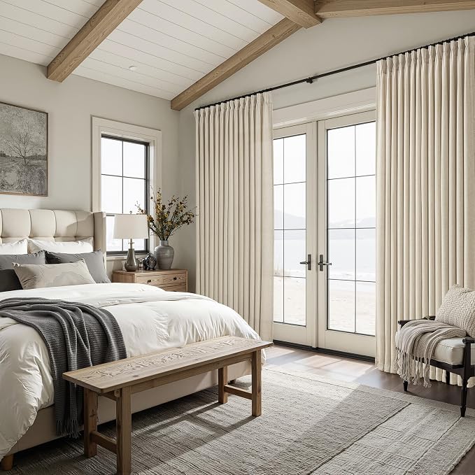 Warm Beige Extra Wide 70 Inch Pinch Pleated Natural Linen Curtains 84 Inch - Image 5