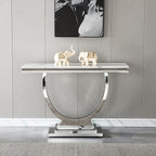 Henf 47" Marble Console Table Modern White Faux Marble Entryway Table - Image 4