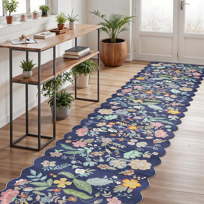 Washable 2'6x12 Hallway Runner Rug: Entryway Non Slip Floral Rug Farmhouse Soft - Image 4