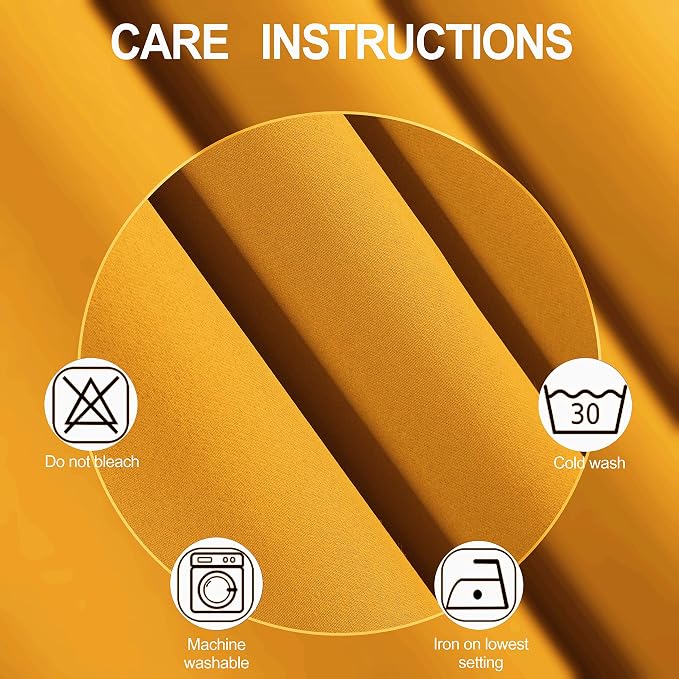 Yellow Blackout Curtains 34 x 84 Inches Long/Set of 2 Curtain Panels/Thermal - Image 3