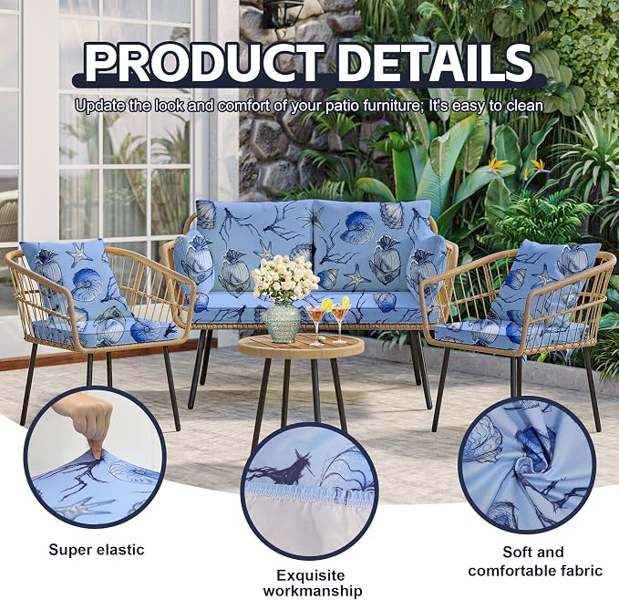 8Pcs Patio Cushion Covers, Outdoor Stretch Cushion Covers, Washable | Stretch - Image 3