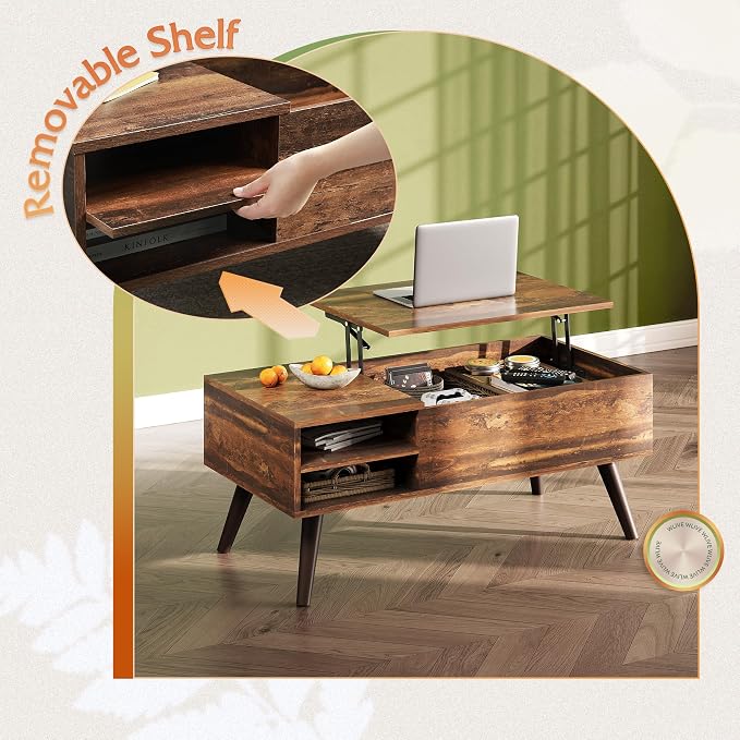 WLIVE Coffee Table with Lifting Top, Hidden Storage & Adjustable Shelf - Image 6