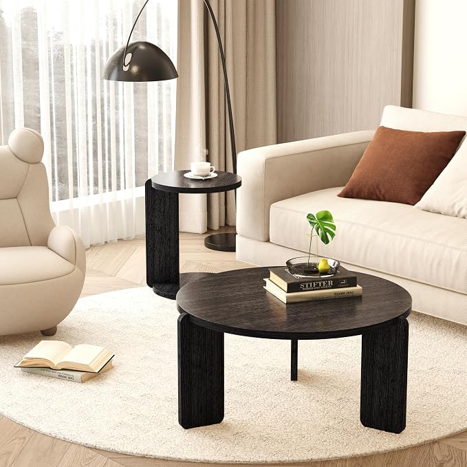 GDFStudio Round Nesting Coffee Table Set of 2, Modern Wooden Accent Side Table - Image 5