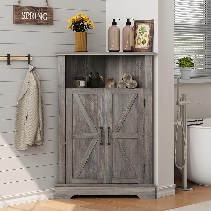 Smuxee Bathroom Corner Storage Cabinet, Farmhouse Floor Corner Cabinet by Smuxee