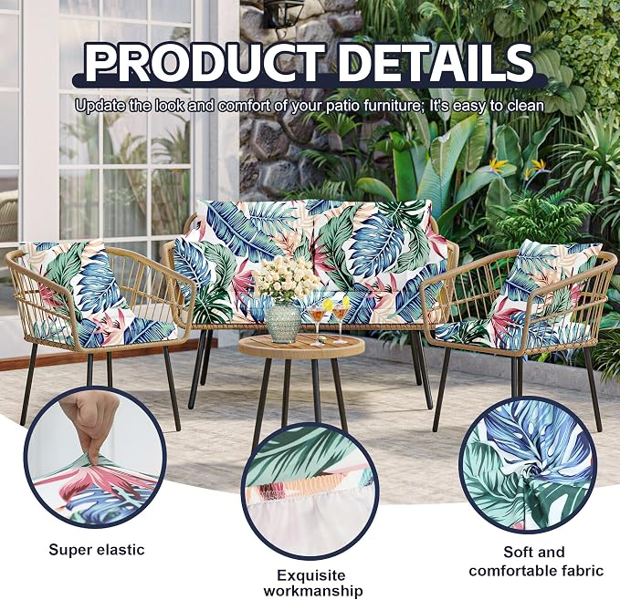 8Pcs Patio Cushion Covers, Outdoor Stretch Cushion Covers, Washable | Stretch - Image 3