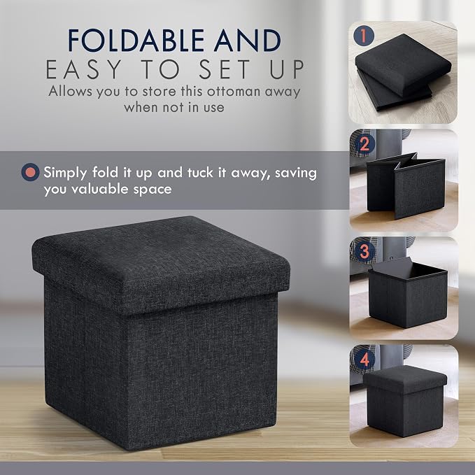 Ornavo Home Small Storage Ottoman Foldable Collapsible Cube Square Linen - Image 5
