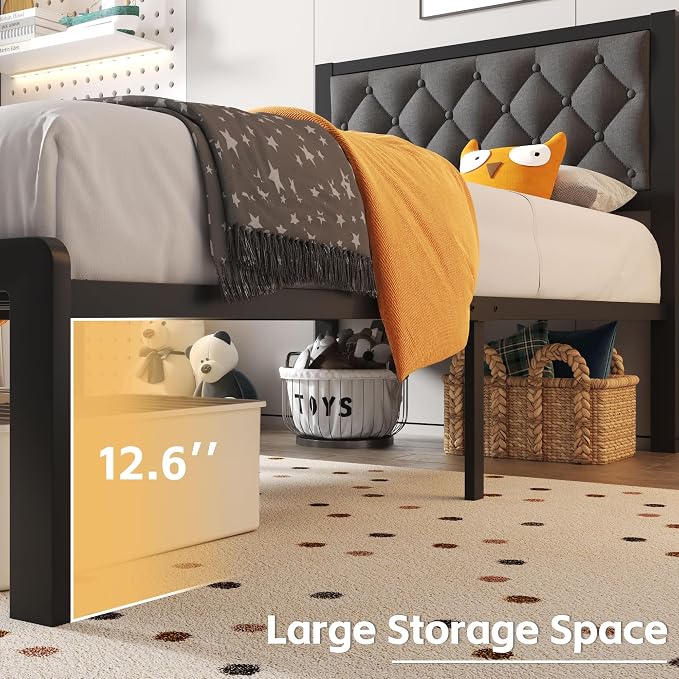 Fluest Twin Bed Frame with Headboard Linen Upholstered Bed Frame Platform - Image 5