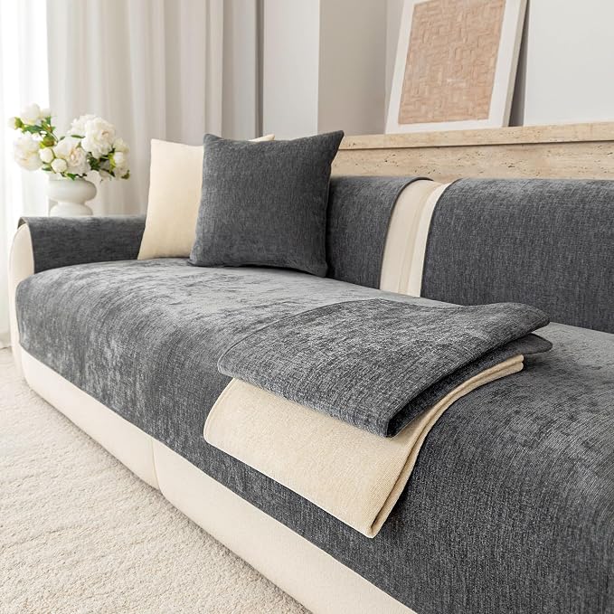 Premium Chenille Sofa Cushion Covers，Upgraded Anti-Slip Sectional Couch by Buzyset
