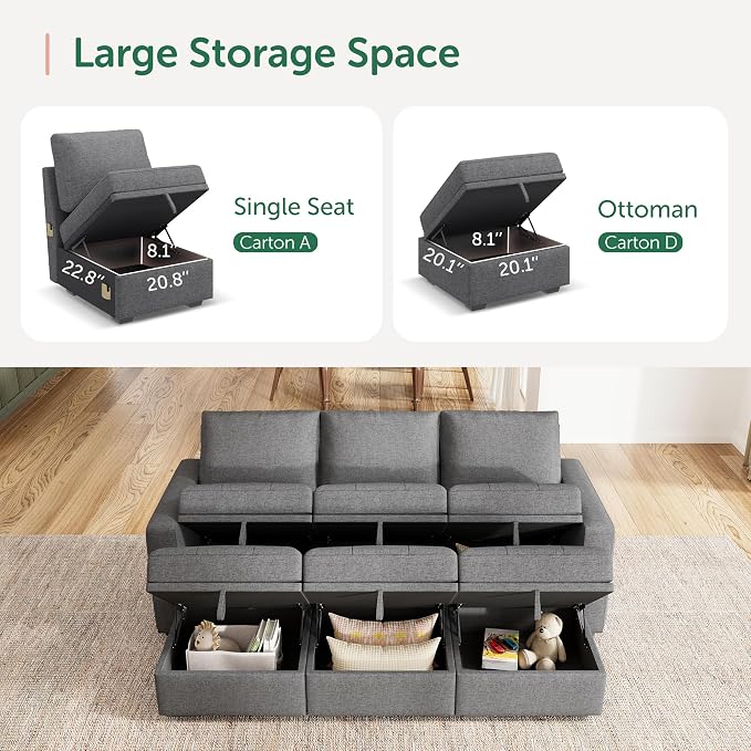 HONBAY Modular Sectional Couch Sleeper Sofa Bed - Image 3