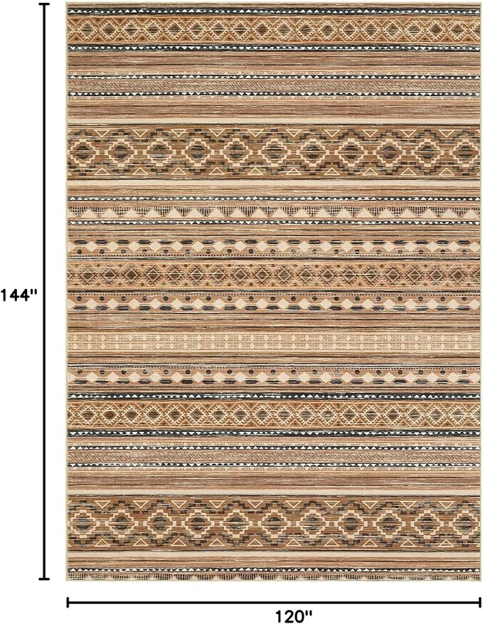 cotiled 10x12 Area Rugs Washable Boho Living Room Rug Brown/Beige | Stain - Image 2