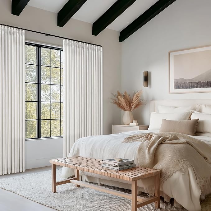 Beige White 94 Inch Pinch Pleated Linen Light Filtering Curtains 50Wx94L | Off - Image 8