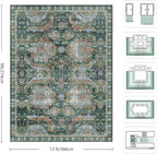 9x12 Area Rug, Vintage Retro Soft Washable Rug, Non-Slip Low Pile Rugs - Image 2