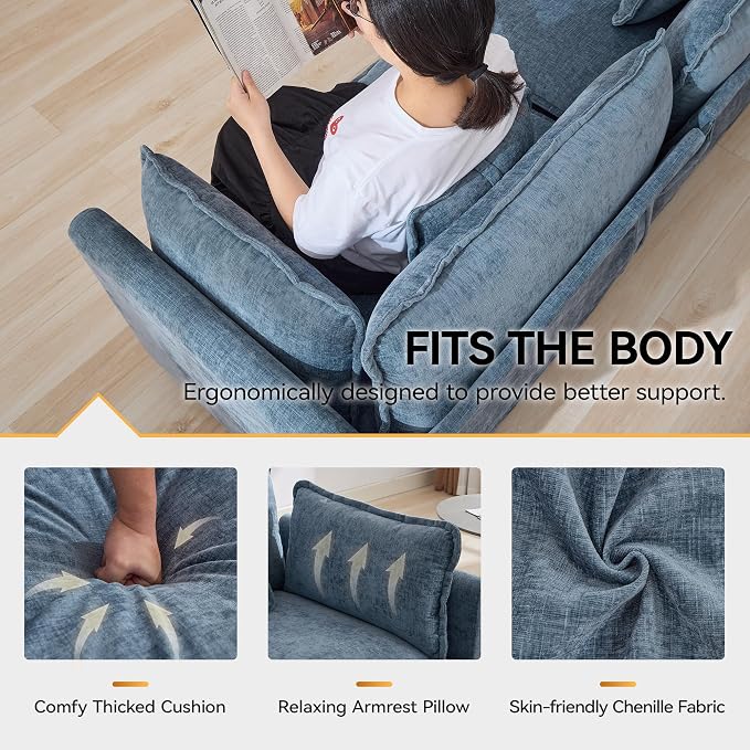 111'' Sectional Cloud Deep Seat Couch, Modern Comfy Chenille L Shaped Sectional - Image 4