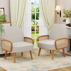 Aklaus Mid Century Modern Accent Chairs Set of 2 Upholstered Rattan Faux - Image 7
