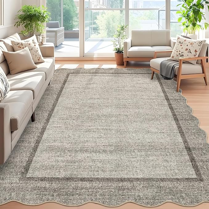 GarveeHome Scalloped Washable Area Rug 4x6 Small Entryway Rug Non Slip | Brown - Image 2