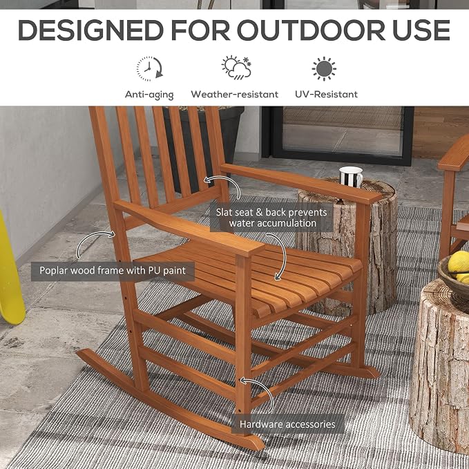 Outsunny Outdoor Rocking Chair Set of 2, Patio Rocking Chair - Image 4