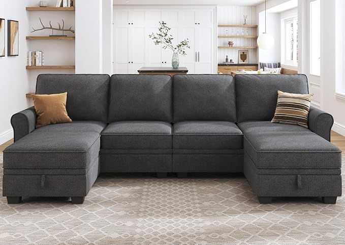 HONBAY Sectional Sofa with Storage Seat U Shaped Couch with Reversible Chaise by HONBAY