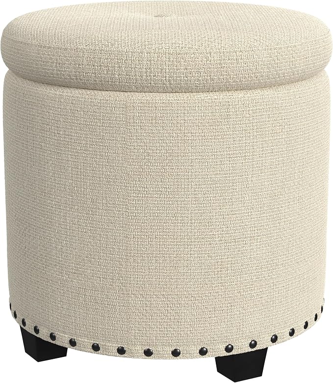 HomePop Home Decor | Upholstered Round Storage Ottoman - Image 9