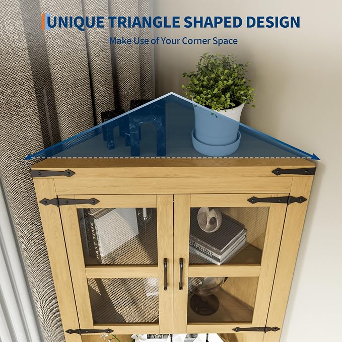 GarveeHome 67" Tall Corner Storage Cabinet, Farmhouse Corner Hutch Display - Image 6