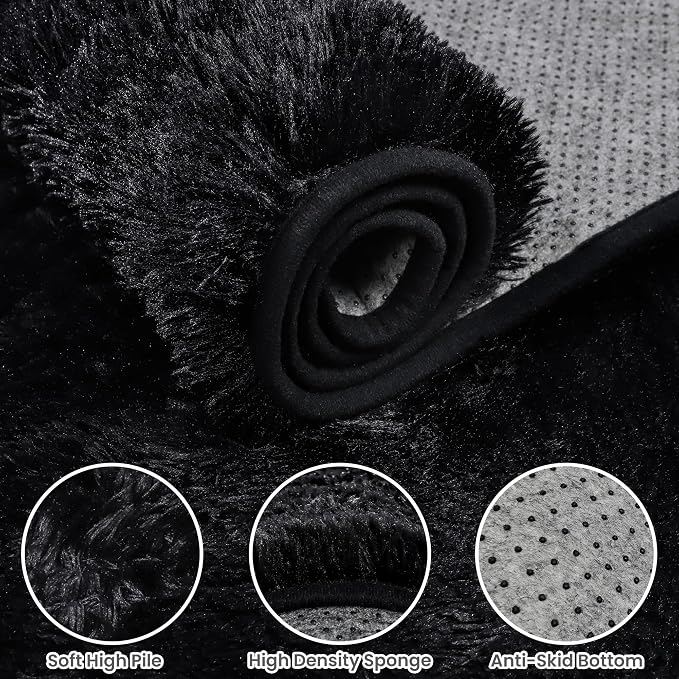 6x9 Fluffy Shag Area Rugs for Living Room Bedroom: Soft Plush Carpet Black | - Image 6