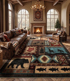 Rustic Cabin Rugs for Living Room 9x12, Wildlife Bear & Deer Area Rug, Washable - Image 3