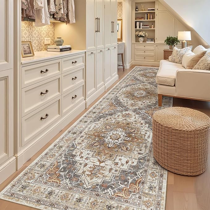 Madane Hallway Runner Rug 3x10 Washable Kitchen Runners 10ft, Turmeric/Grey | - Image 3