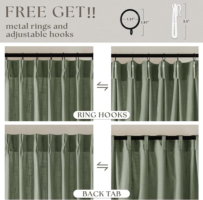 Sage Green 120 Inch Curtains High Ceiling Tall Curtains 2 Panels Set | Pinch - Image 5
