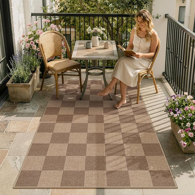 Lahome Checkered Easy Jute 3x5 Outdoor Rug, Washable Rugs - Image 3