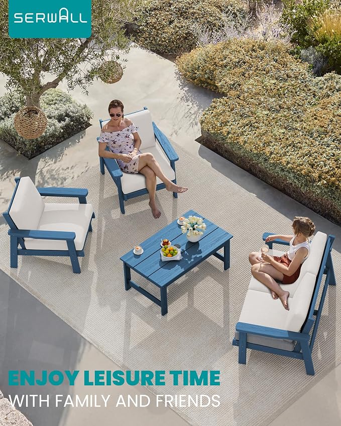 SERWALL HDPE Outdoor Couch, All-Weather Wood-Like Outdoor Sofa Set - Image 2