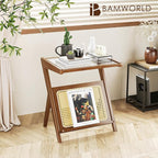 Bamworld Rattan Side Table Boho NightStand Mid Century Modern End Table Glass - Image 3