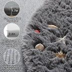 Grey Round Area Rugs 5ft, Fluffy Plush Shaggy Carpet - Image 2