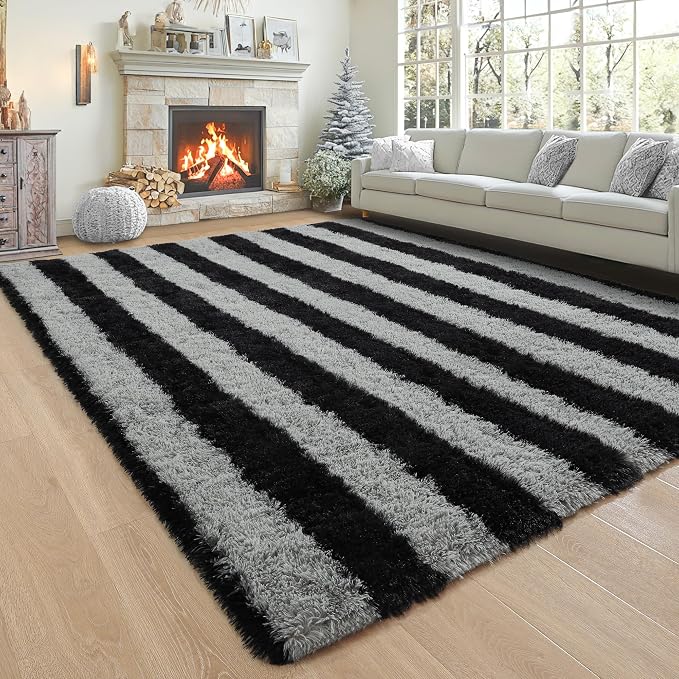 4x6 Black and Grey Fluffy Soft Area Rug Non-Slip - Image 8