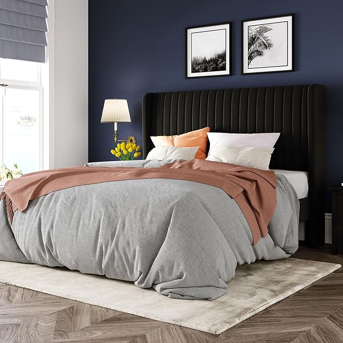 Allewie Full Size Velvet Bed Frame/Vertical Channel Tufted Wingback by Allewie
