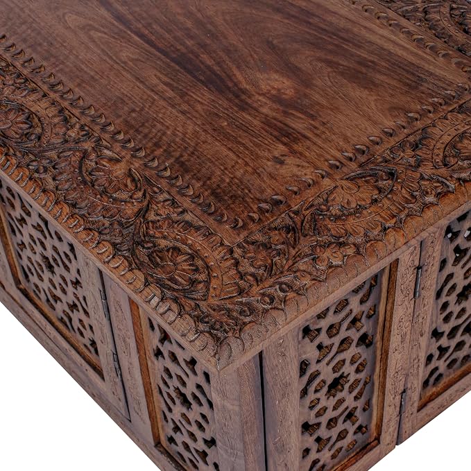 Hand-Carved Wooden Coffee Table – 36” x 18” Rectangular Mango Wood Center Table - Image 7